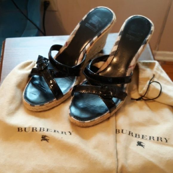 Burberry Shoes - AUTHENTIC BURBERRY BLACK PATENT LEATHER WEDGES 8.5